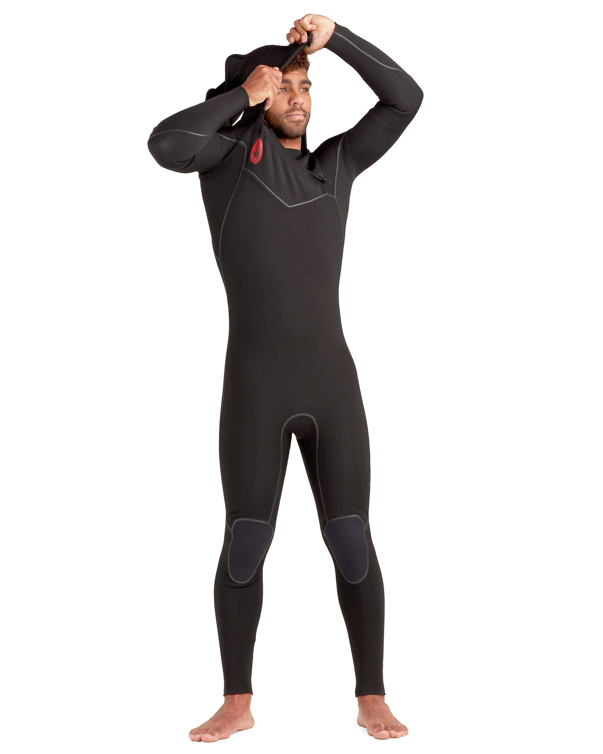 Red Cell 4/3mm Men's Chest-Zip Black Hooded Fullsuit Body Glove Outlet